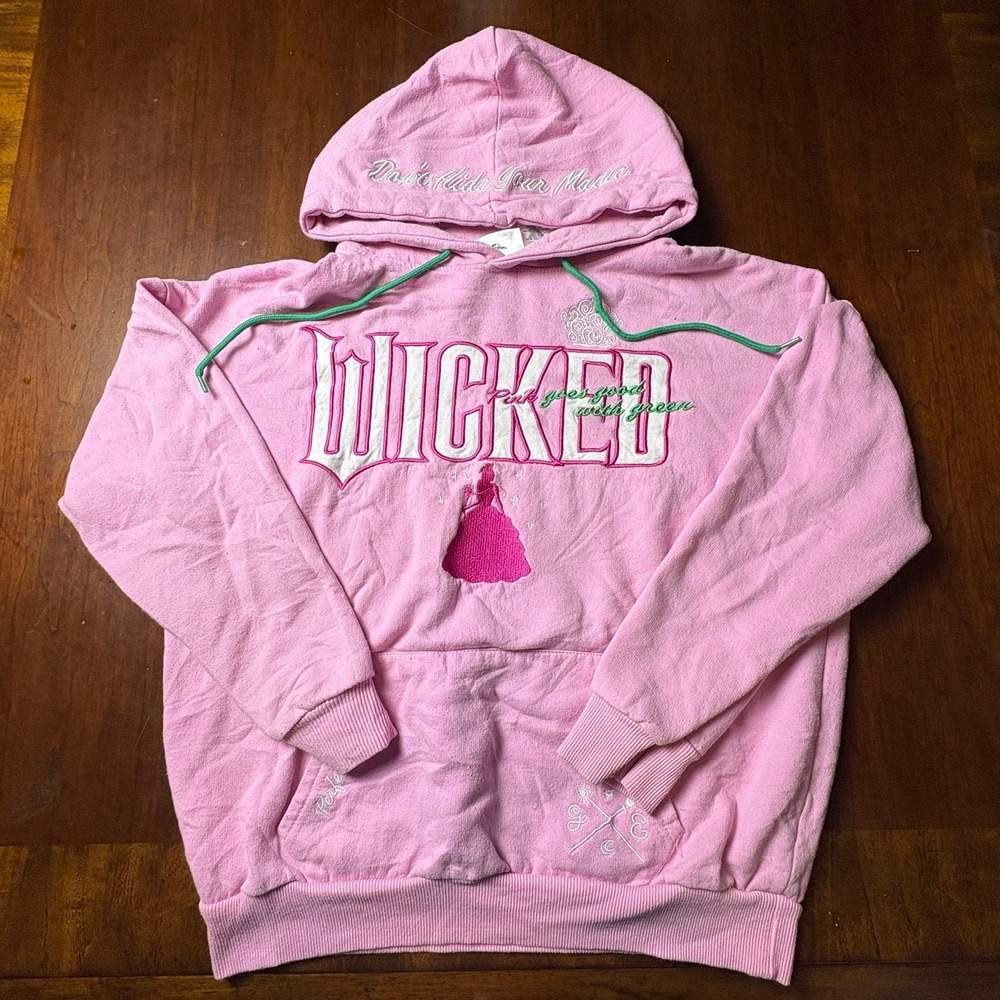 Wicked Pink Goes Good With Green Embroidered Hoodie Women's XS